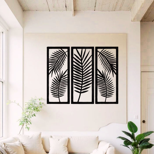 Linear Grace – Minimal Leaf Wall Art (3 Panel Set)